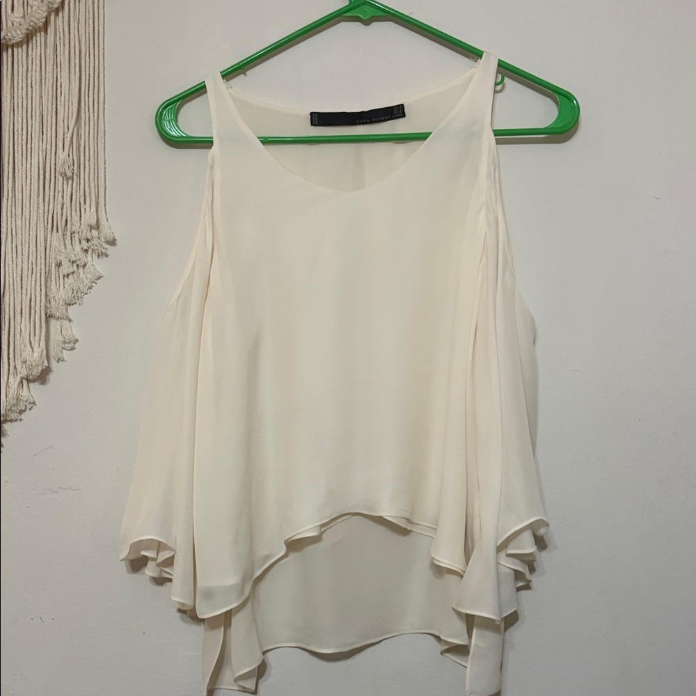 Zara Cream Layered Cold-Shoulder Cami